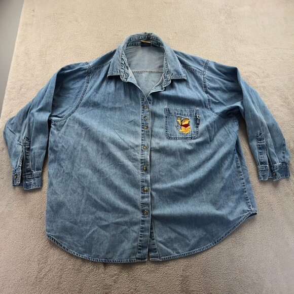 Vintage Pooh Womens Denim Shirt 22W/24W Blue Button Front Classic The Pooh Top - Picture 11 of 12